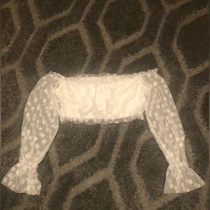 NWOT ALL WHITE POLKA DOT LACE CROP TOP